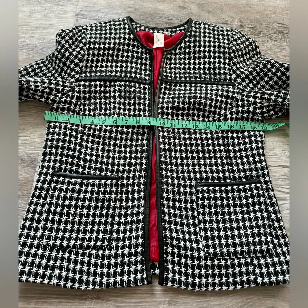 Lavender & Honey Anthropologie Black White Boucle Tweed Open Blazer Sz-M. - Picture 15 of 16